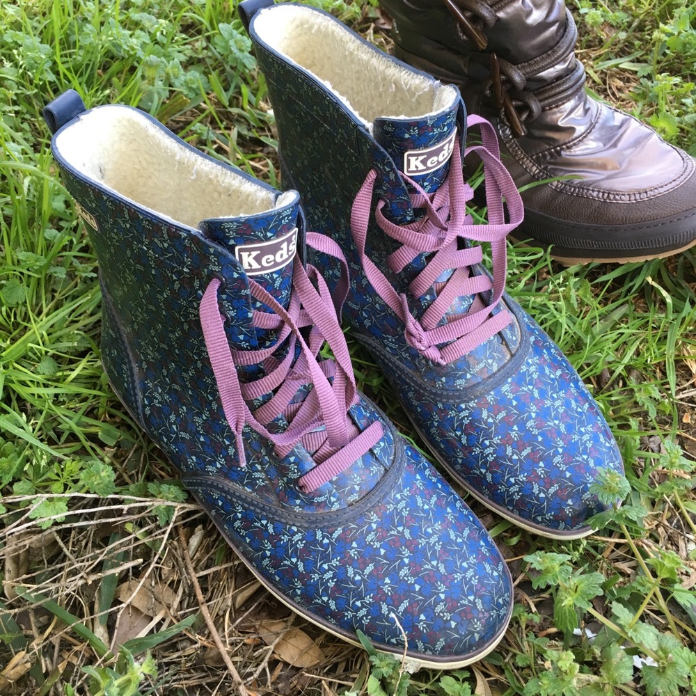 Keds Blue & Purple Floral Rain Boots Size 9